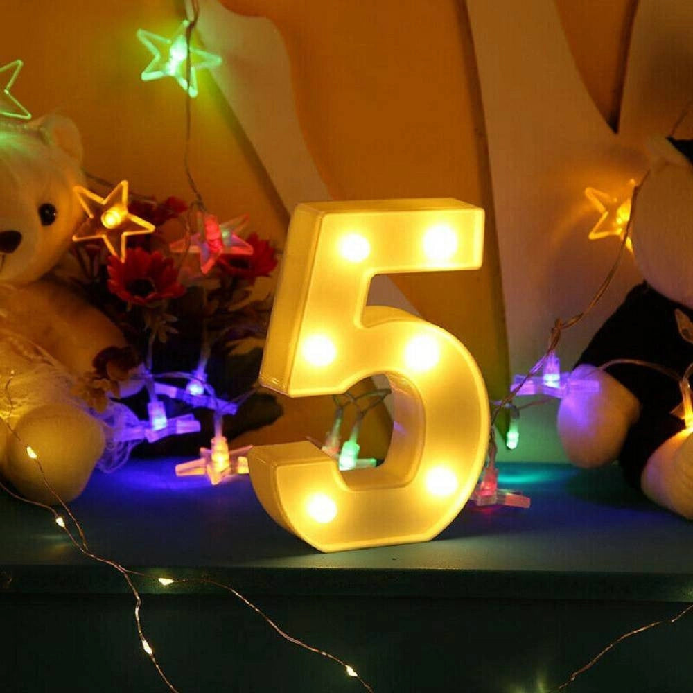 Trade Shop - Numero 5 Luminoso Bianco A Led Decoro Per Eventi Feste Luce Calda 3000k 16x3cm -