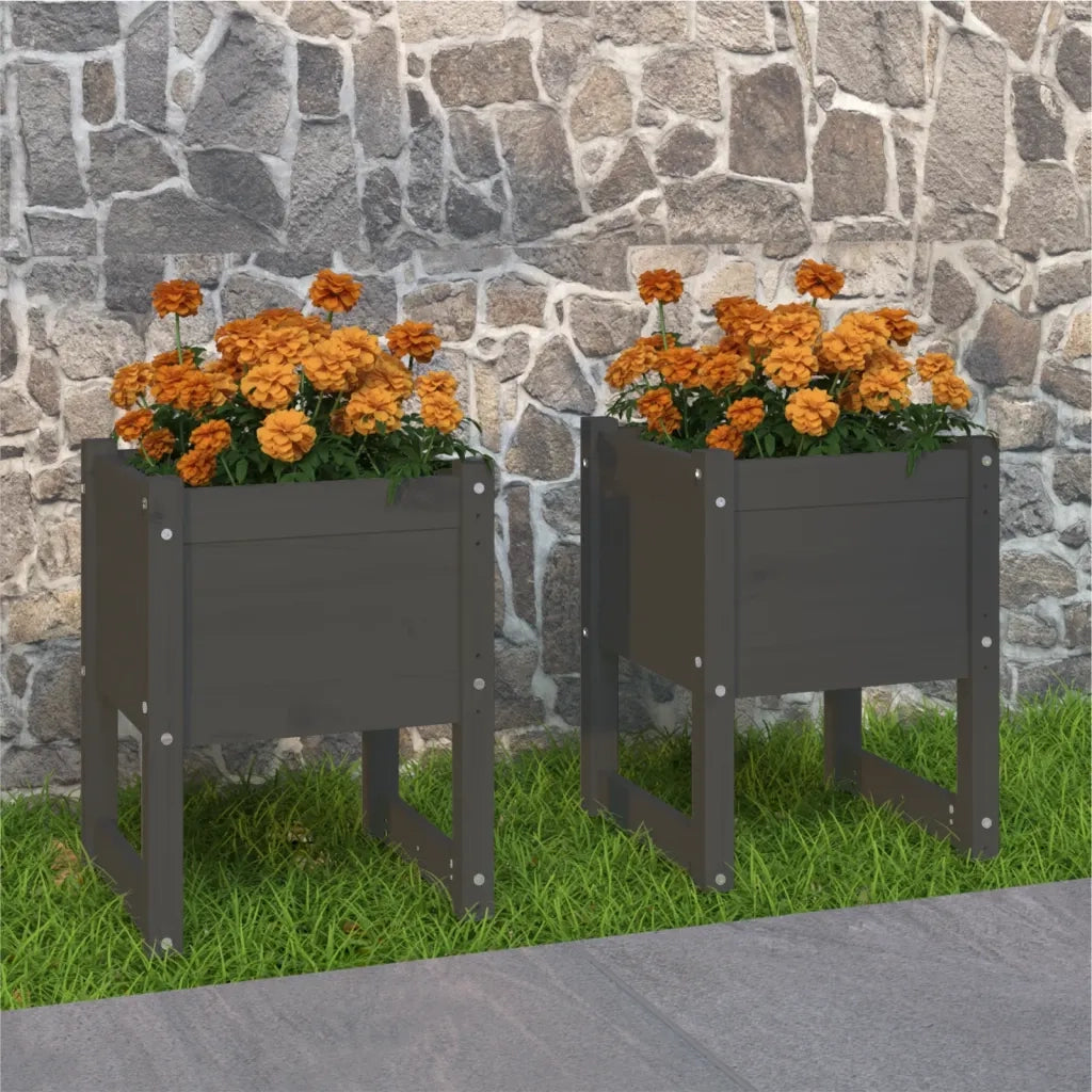 Fioriere 2 pz Grigio 40x40x52,5 cm in Legno Massello di Pino 822112