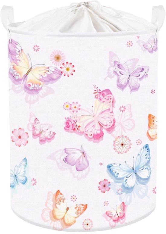 Scatola per la Lenzuola 45L Grande Vaso Blu con Disegno Farfalla per Bambini con Coperchio per Abiti da Bambino per Scatola di Giocattoli per Camera da Bambino Bagno