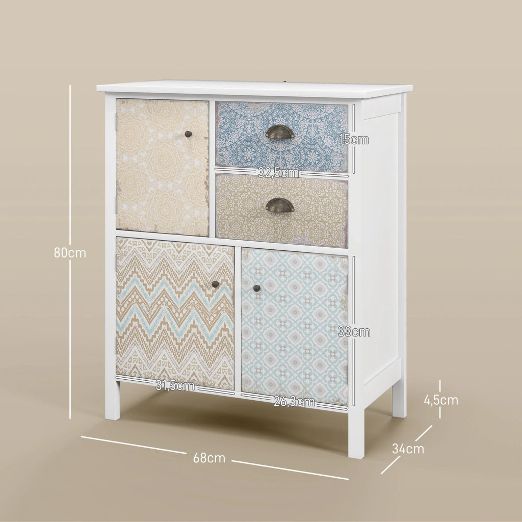 Cassettiera 2 cassetti 3 ante ¨C zephmum ¨C bianco 68x34x80cm