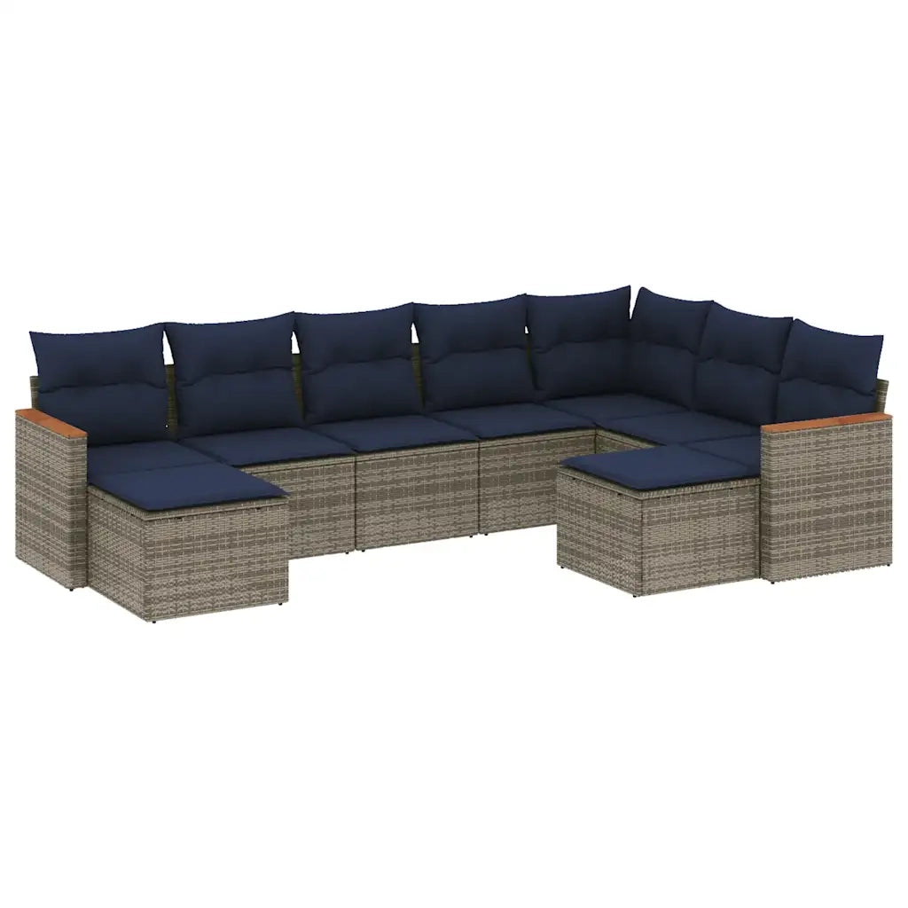 Set Divani da Giardino 9 pz con Cuscini Grigio in Polyrattan 3226544