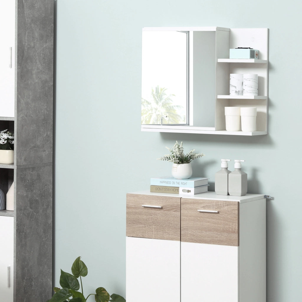 Specchiera Bagno con Anta e Ripiani ¨C Zephmum ¨C Bianco Legno 60x18x50cm