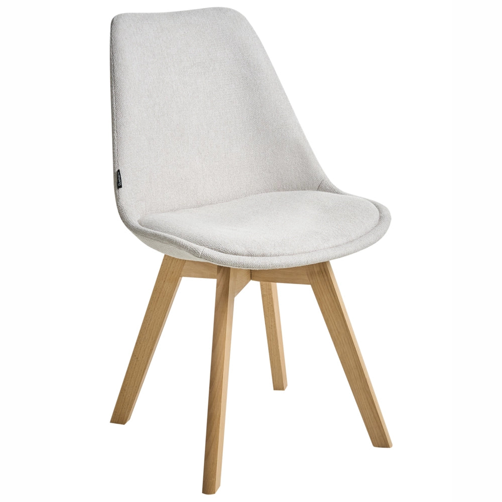 Set di 2 sedie da pranzo con rivestimento in tessuto bianco crema gambe in legno eleganti design moderno