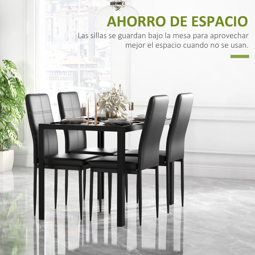 Set Tavolo da Pranzo con 4 Sedie ¨C Minimal ¨C Vetro Temperato Nero