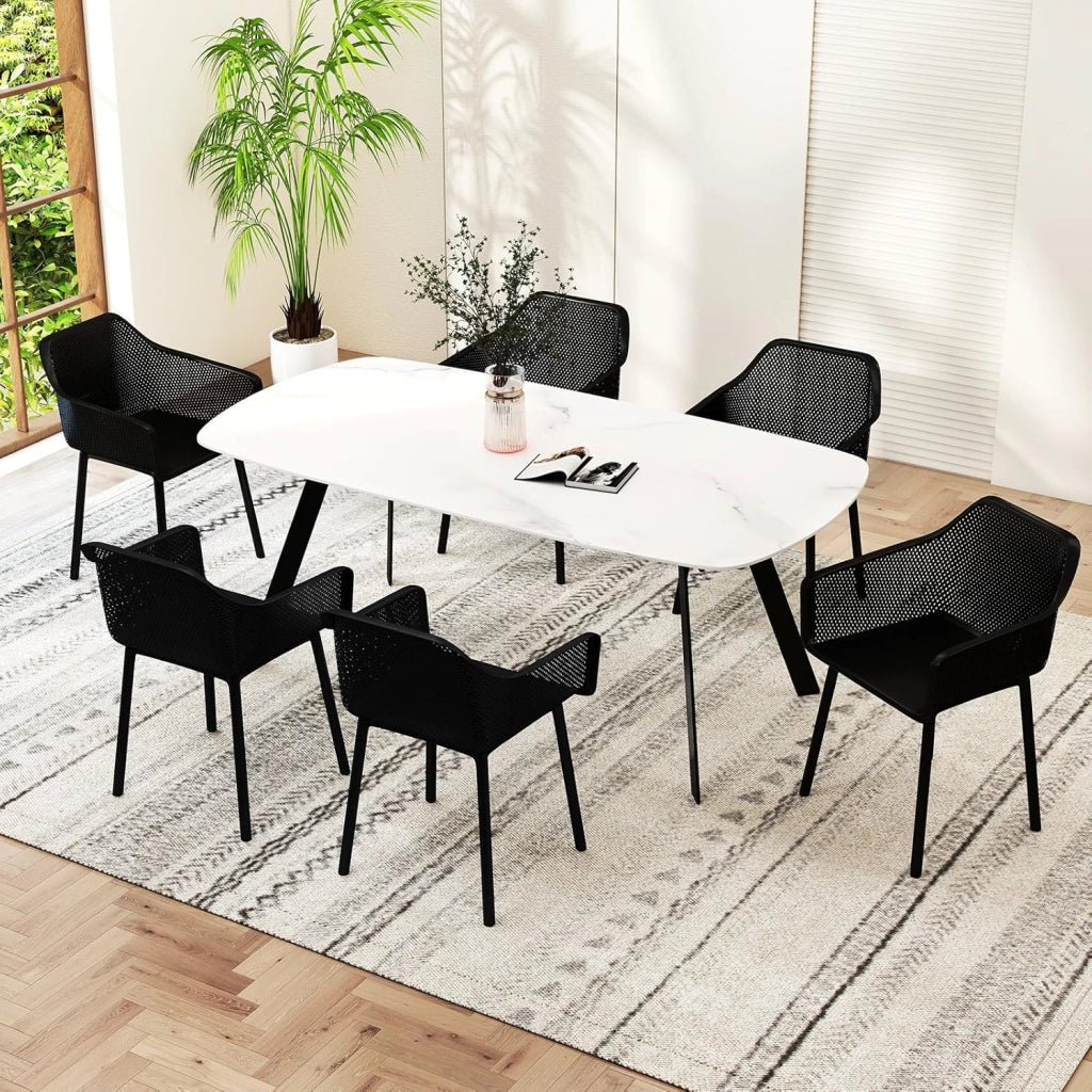 Set di 2 Sedie da Pranzo, Sedie da Cucina in PP con Schienale a Rete e Braccioli, Poltrone Moderne e Impermeabile per Cucina, Camera da Letto e Soggiorno, Portata 150 kg, Nero