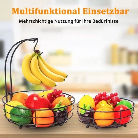 Fruitiera a due livelli con contenitore per banane, ciotola di metallo per frutta, per cucina, in piedi, vassoio per frutta moderno, contenitore decorativo per verdure, ciotola per frutta, marrone