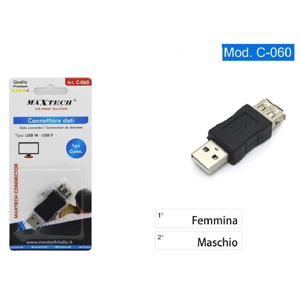 Trade Shop - Connettore Dati Adattatore Usb Maschio-usb Femmina Presa Accoppiatore Cavo C-060 -