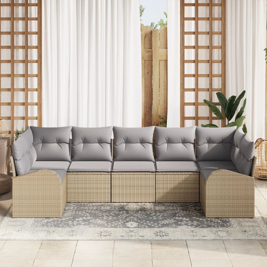 Set di Divani da Giardino  7 Pezzi con Cuscini Beige Polyrattan