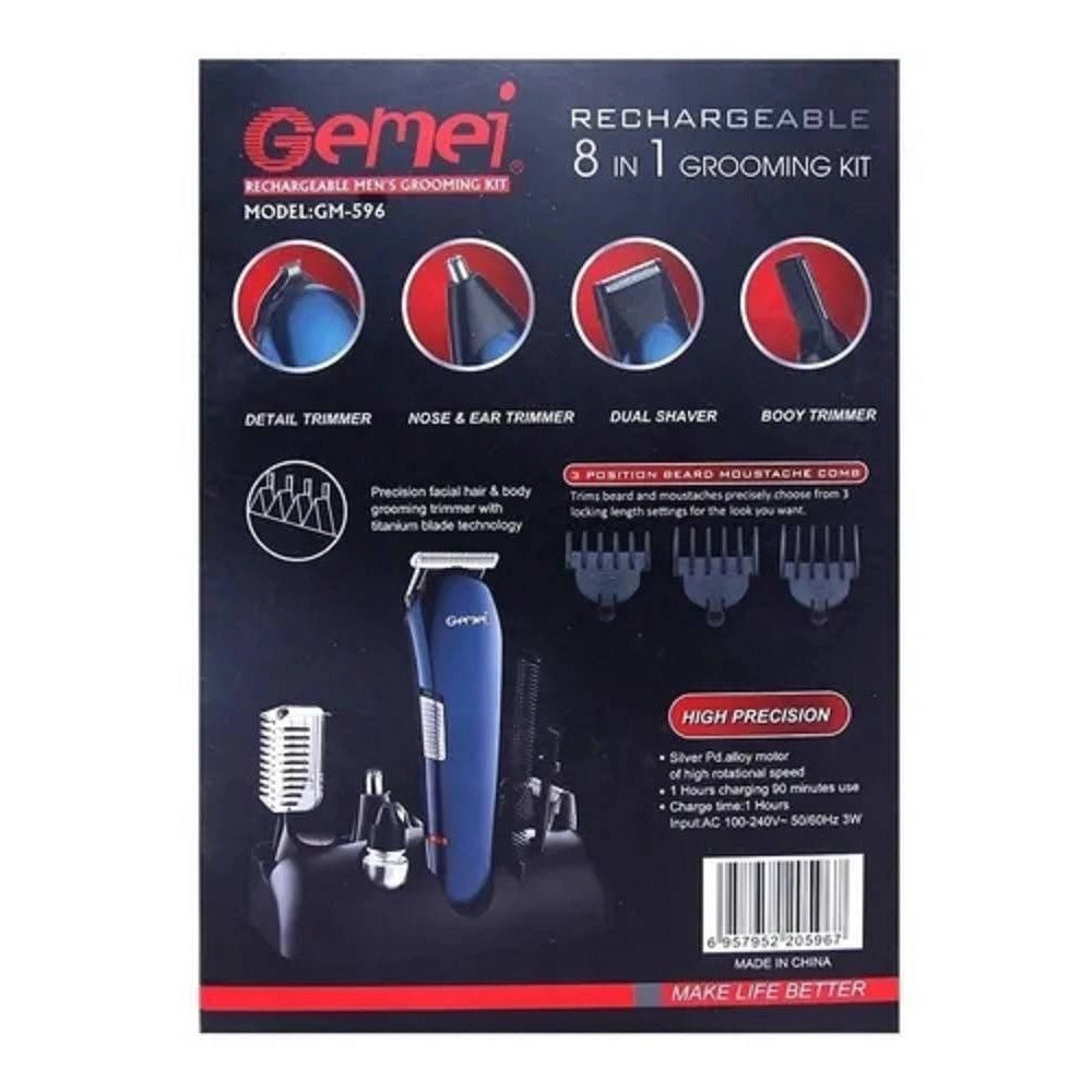 Trade Shop - Rasoio 8in1 Gm596 Batteria Ricaricabile Trimmer Kit Cura Uomo Tagliacapelli Barba -