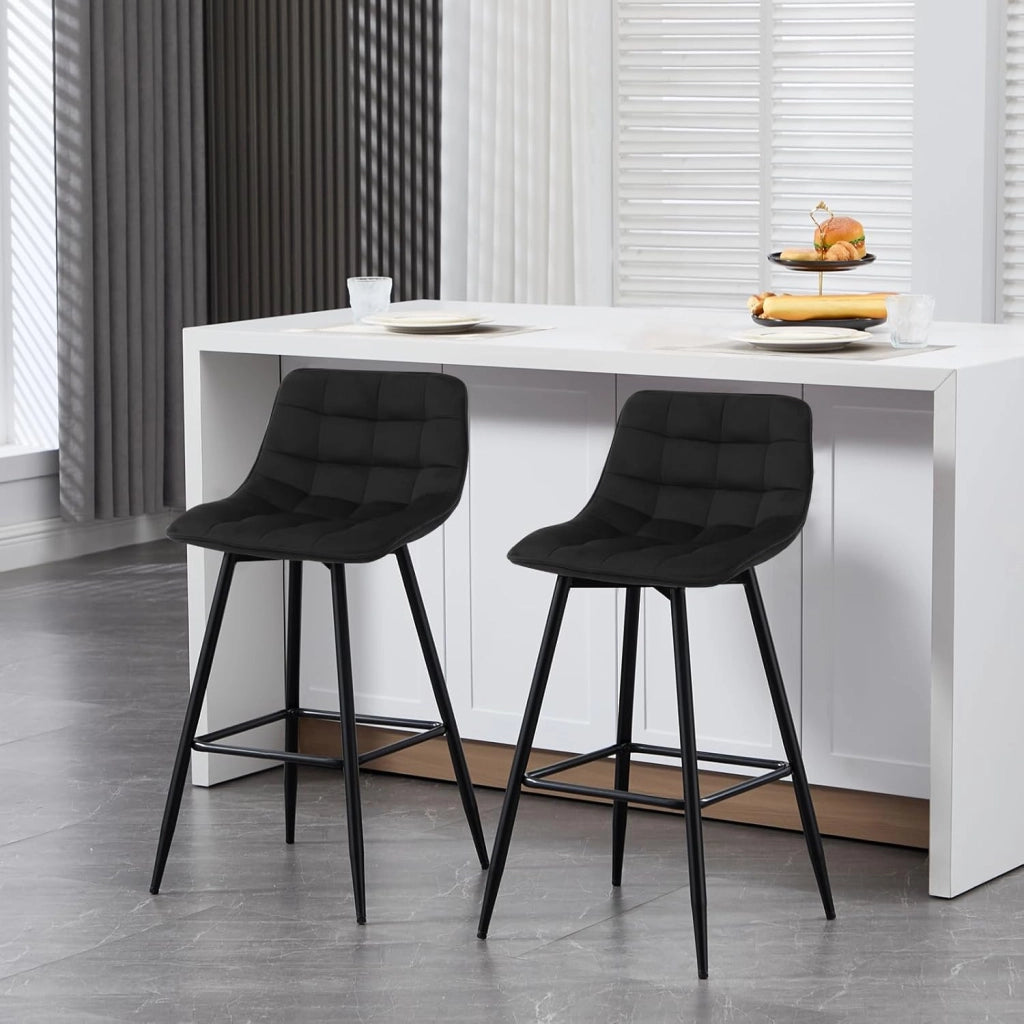 4X Sgabelli da Bar Moderni Sedia da Cucina Pranzo con Poggiapiedi Rivestimento in Velluto Nero