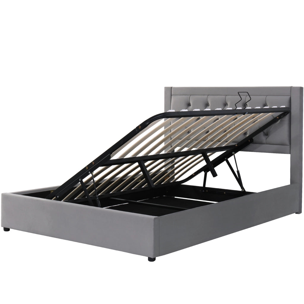 Letti contenitori 140x200 cm con contenitore; struttura in acciaio; grigio (Senza materasso)