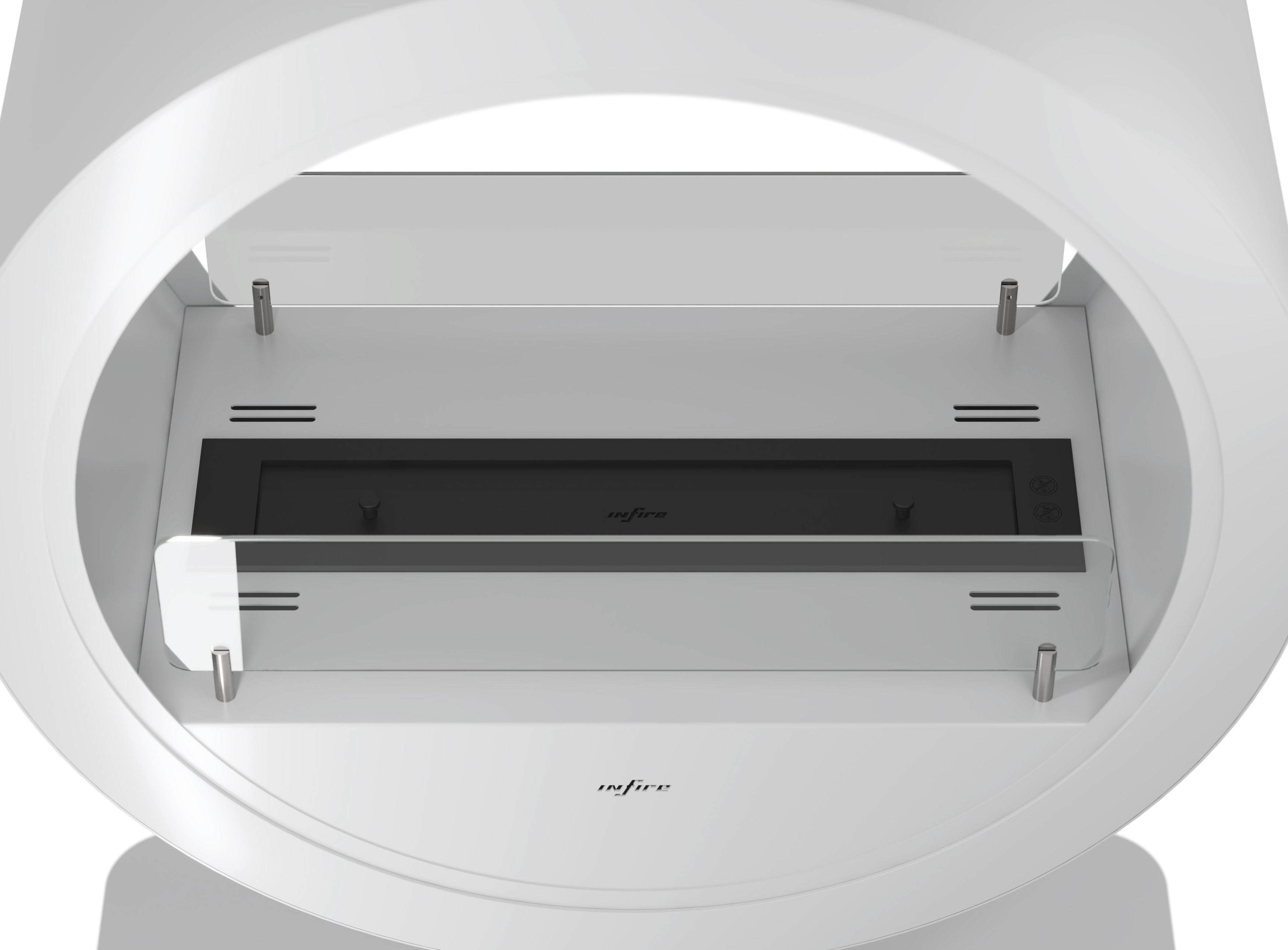 Camino a Bioetanolo da Pavimento 72,5x100x37,5 cm Incyrcle 2Side Stand Bianco con Vetro