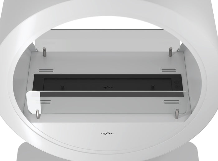 Camino a Bioetanolo da Pavimento 72,5x100x37,5 cm Incyrcle 2Side Stand Bianco con Vetro