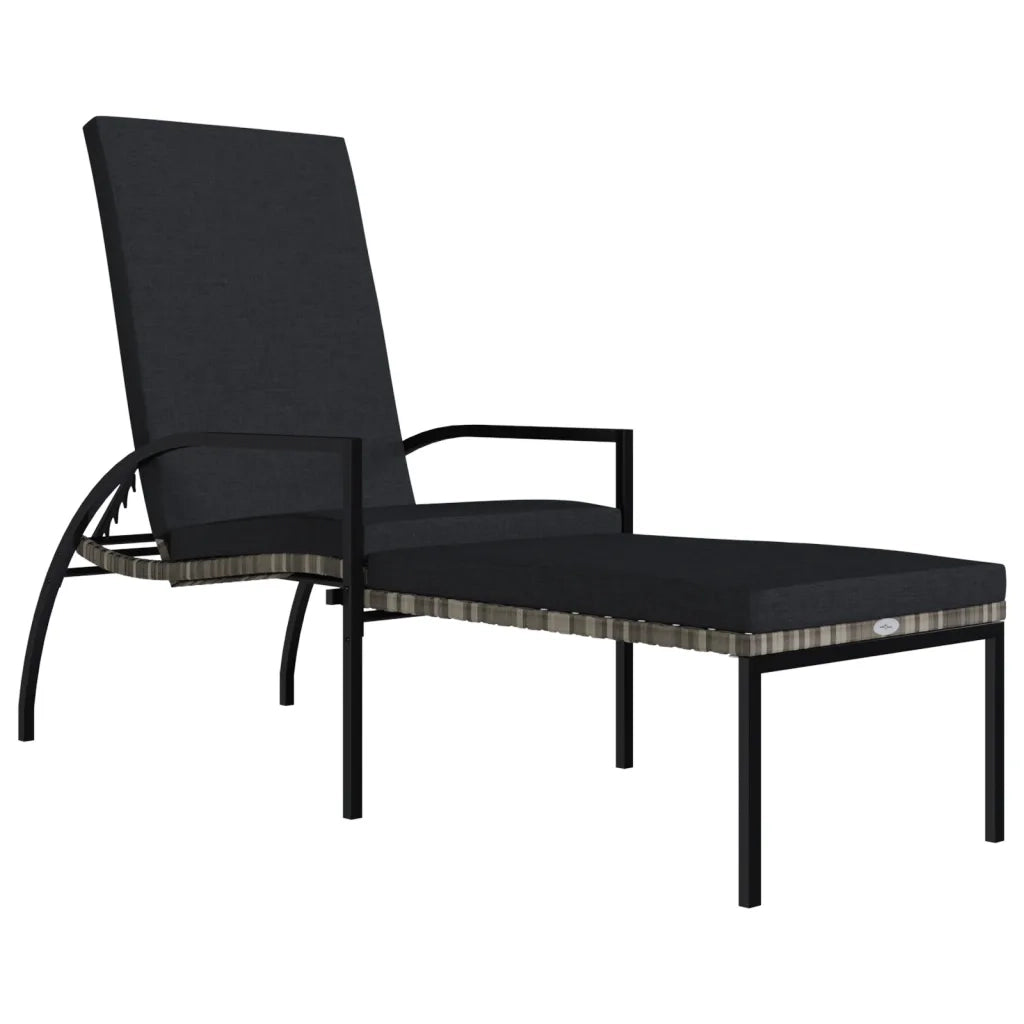 Lettino Prendisole con Poggiapiedi in Rattan PE Grigio 317630