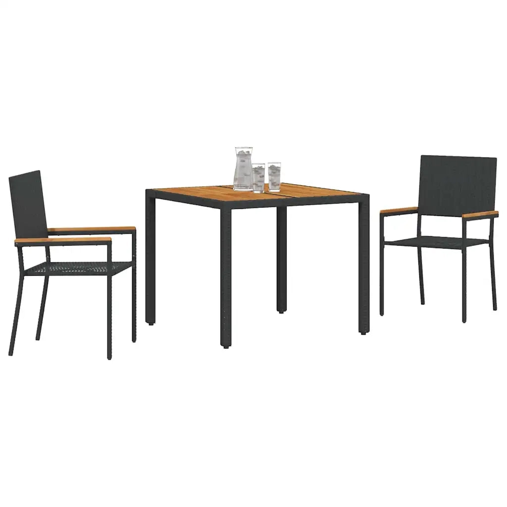 Set da Pranzo per Giardino 3 pcs Nero polyrattan 3365402