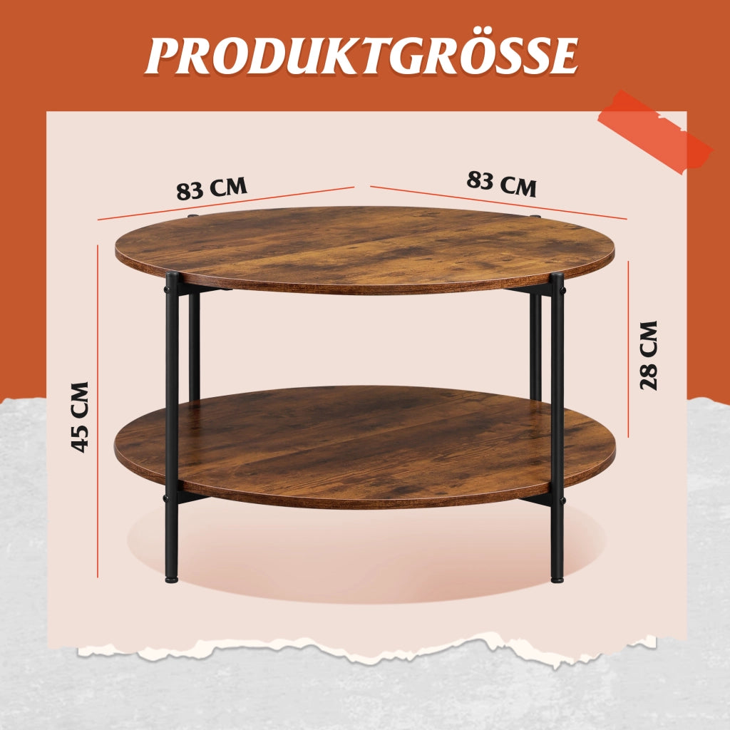 Tavolino da caff¨¨ rotondo ¨C Zephmum ¨C Vintage marrone-nero, metallo e legno, 60x60x45
