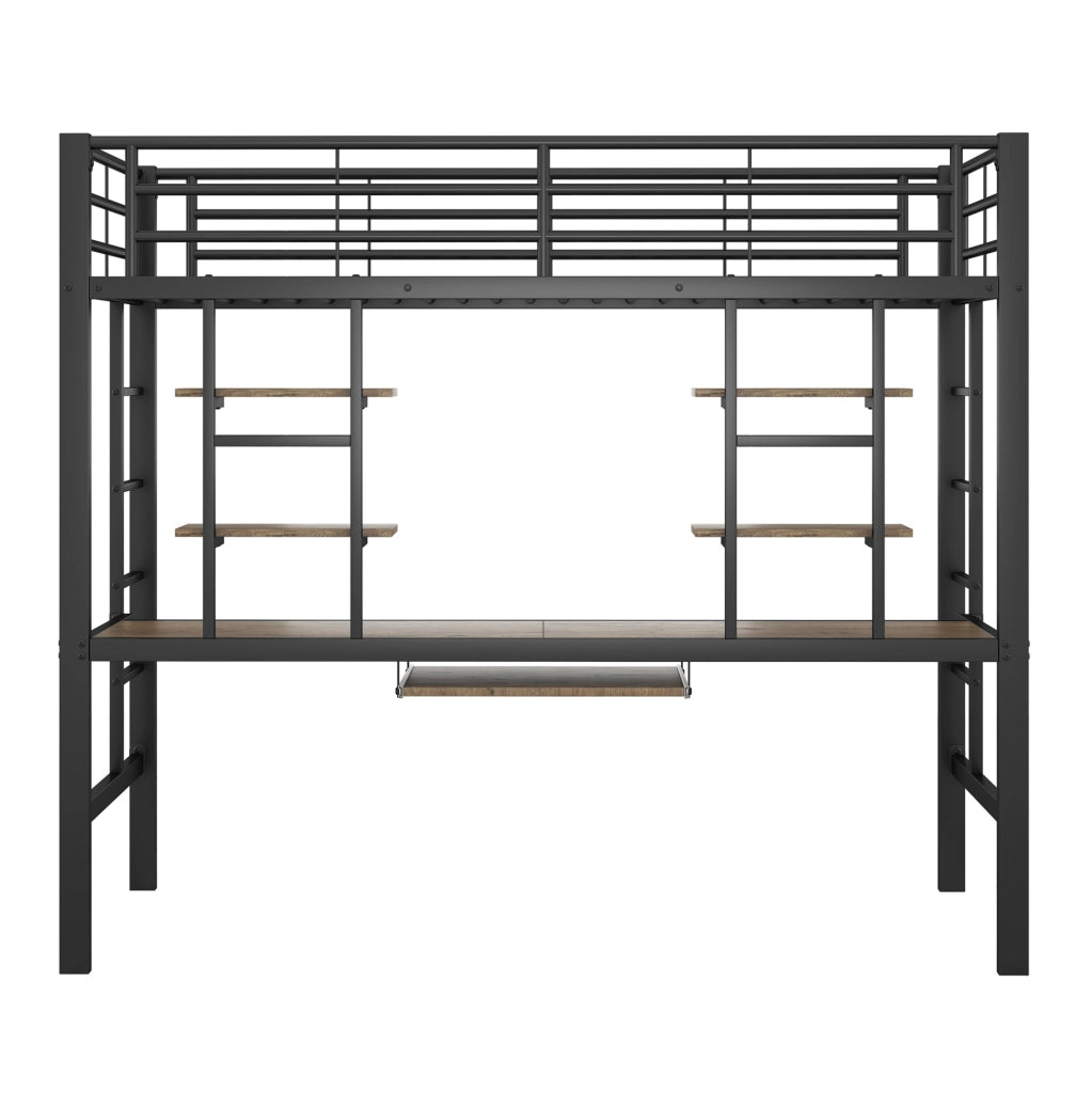 Letto a soppalco 90x200 cm con scrivania e 2 librerie nero
