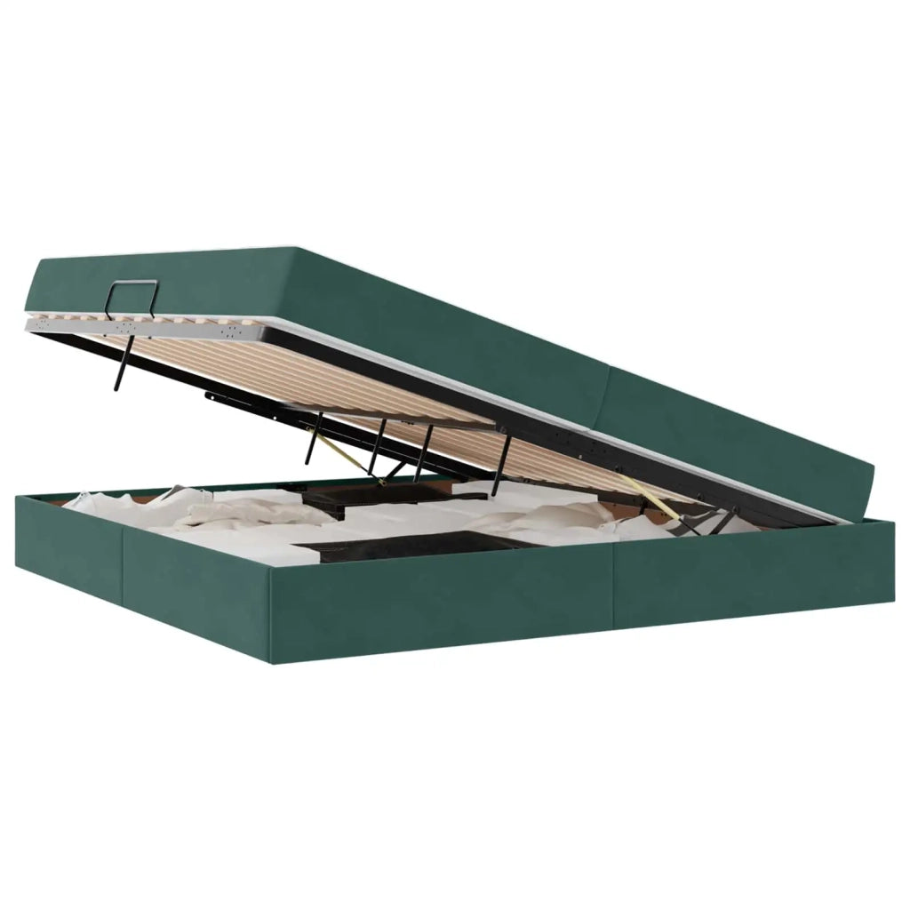 Letto con contenitore e materasso Verde Scuro 200 x 200 cm