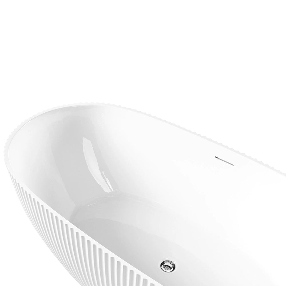 Tappetino da bagno indipendente in acrilico bianco opaco 170 x 81 cm forma ovale con finitura scanalata stile moderno per il bagno