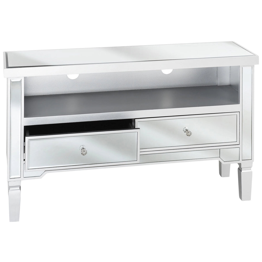 Madia credenza a Specchio argento con Cassettiera a 2 Cassetti con Pomelli in Cristallo
