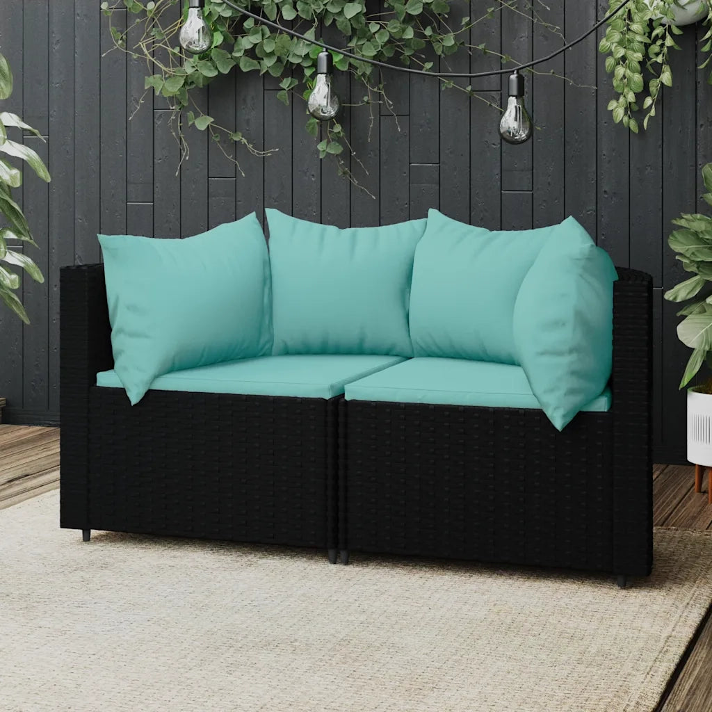 Divani Angolari da Giardino con Cuscini 2pz in Polyrattan Nero