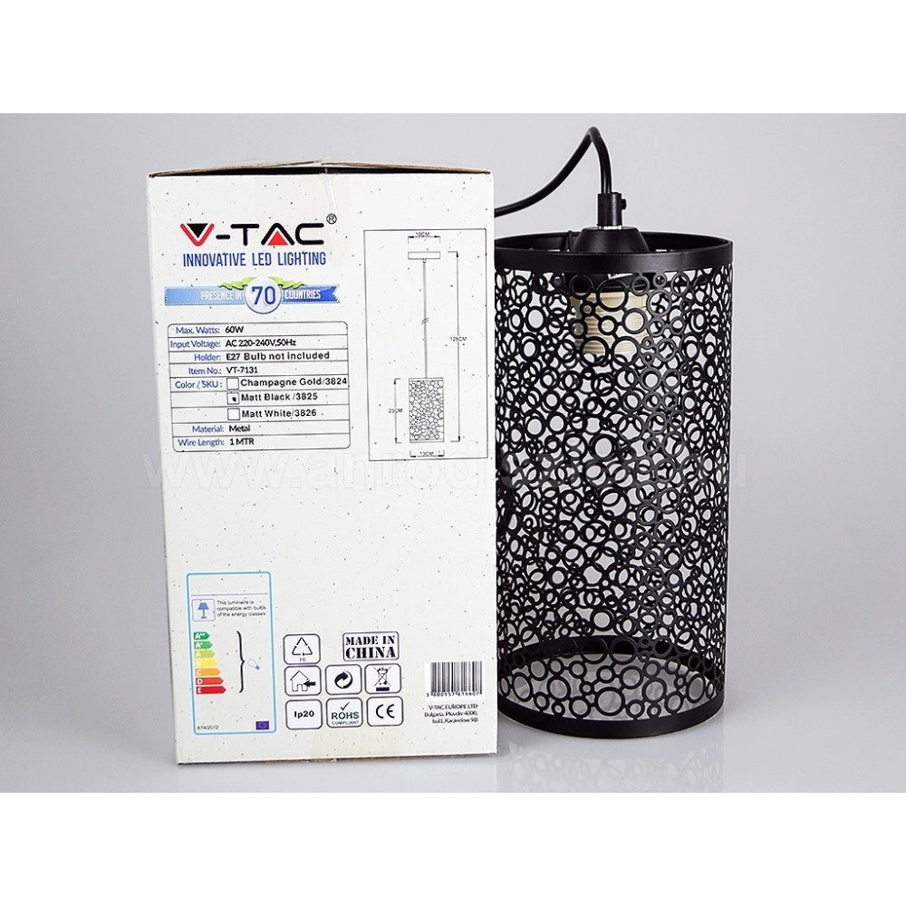 Trade Shop - Lampadario Pendente A Sospensione In Metallo Nero Matto Stile Elegante Vt-7131 -