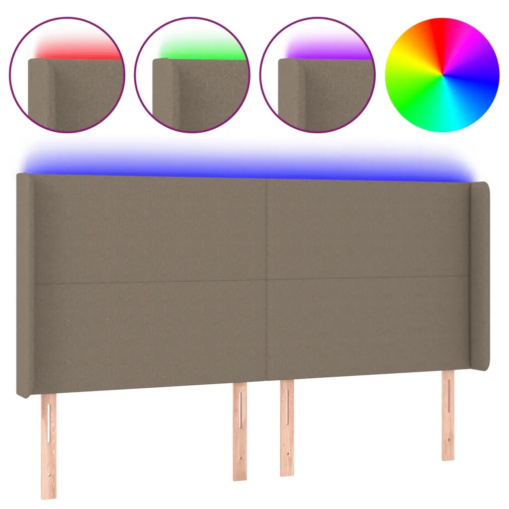 Testiera a LED Tortora 163x16x118/128 cm in Tessuto