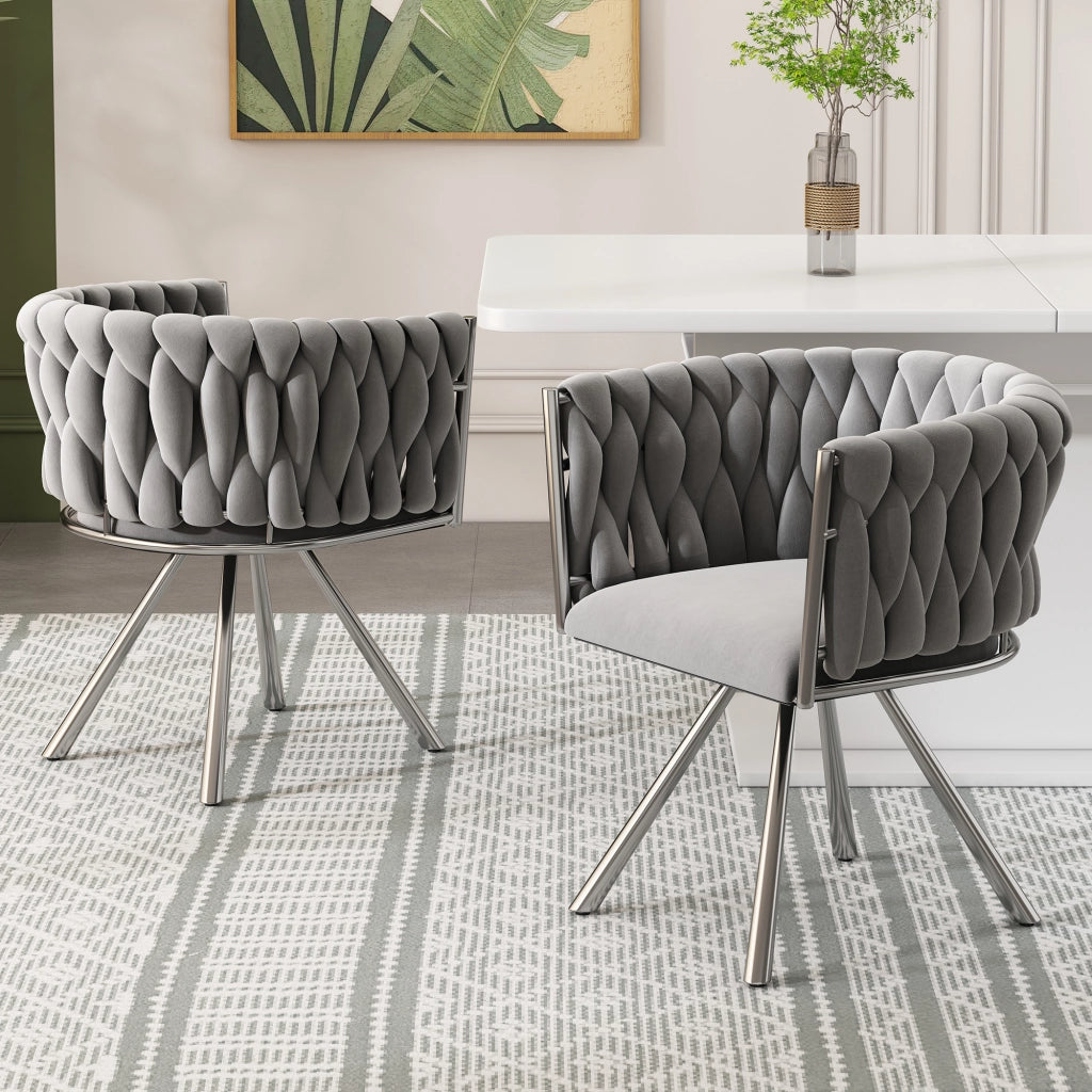 Set di 2 sedie da pranzo girevoli in velluto grigio con struttura in metallo, design moderno, 360°