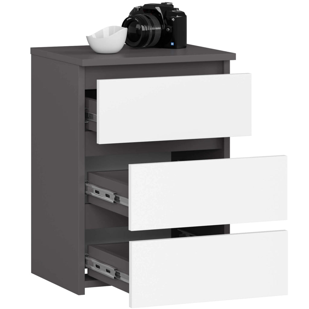 Comodino AKORD CL3 Grigia Grafite 40 cm 3 cassetti inserto frontale Bianco 40x35x57 cm