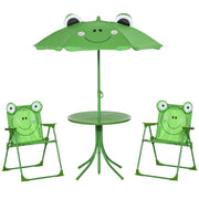 Set Tavolino e 2 Sedie Pieghevoli da Giardino per Bambini con Ombrello Verde Rana