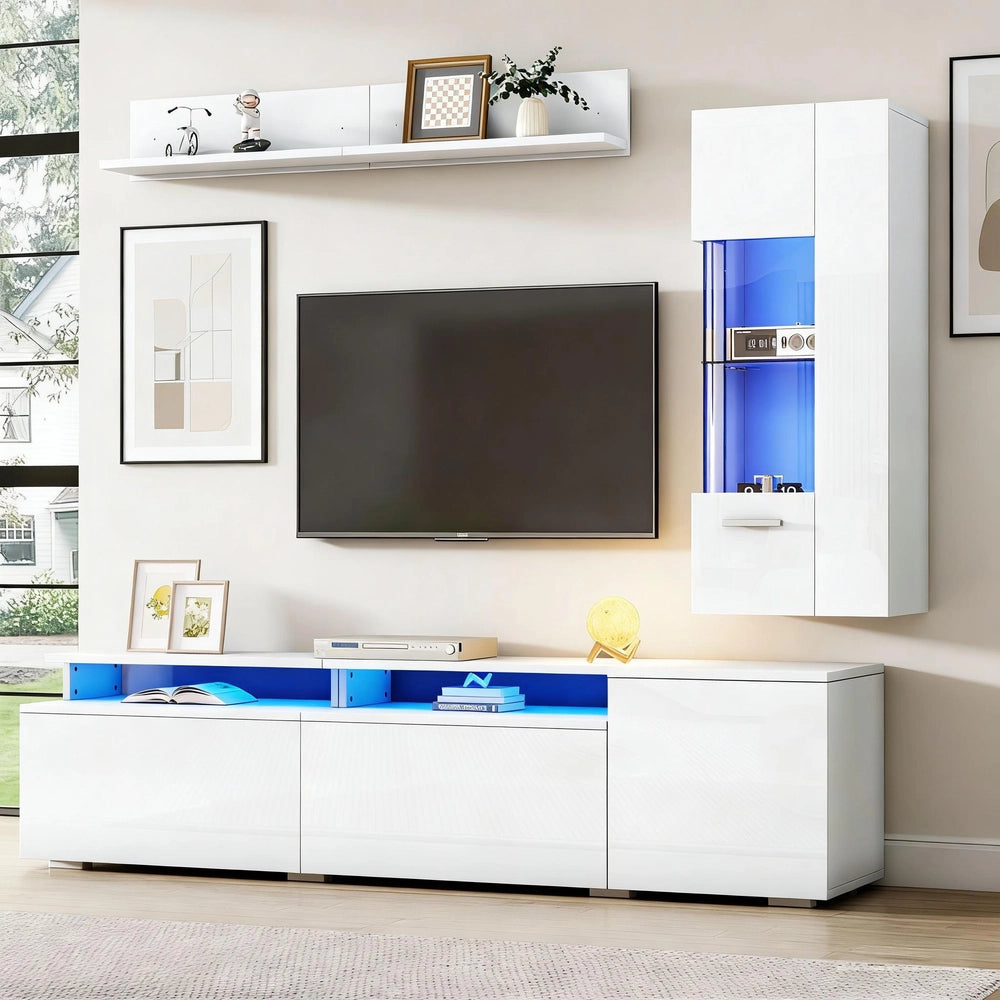 Mobile TV Soggiorno Set 3 Pezzi con LED ¨C Xylo ¨C Bianco Lucido