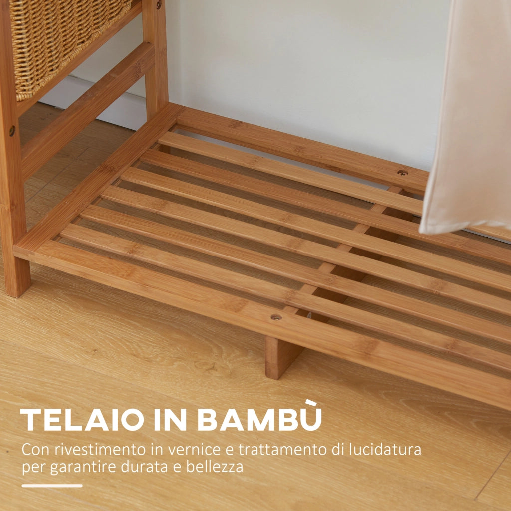Appendiabiti in Legno di Bamb¨´ con Scaffale a 6 Ripiani ¨C Zephmum ¨C 90x30x145 cm