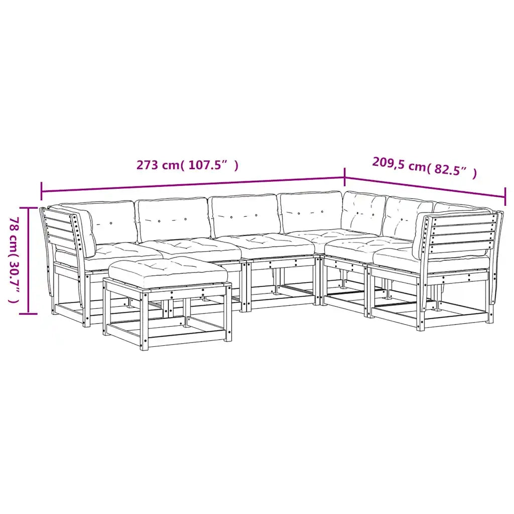 Set Salotto Giardino 7pz con Cuscini Marrone Cera Massello Pino