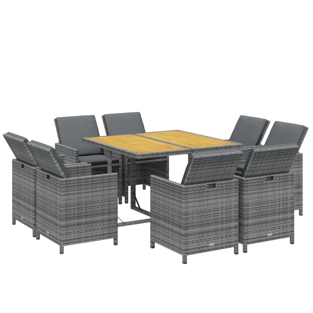 vidaXL Set Pranzo da Giardino 9 pz con Cuscini in Polyrattan Grigio