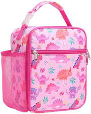 Borsa Isolante per Picnic per Bambini - Grande Borsa Isolante per Bambini con Contenitore per Biberon, Scatola di Pranzo Impraticabile e Borsa di Gel per Acqua, Piccola per Picnic e Scuola, Dinosauri Rosa
