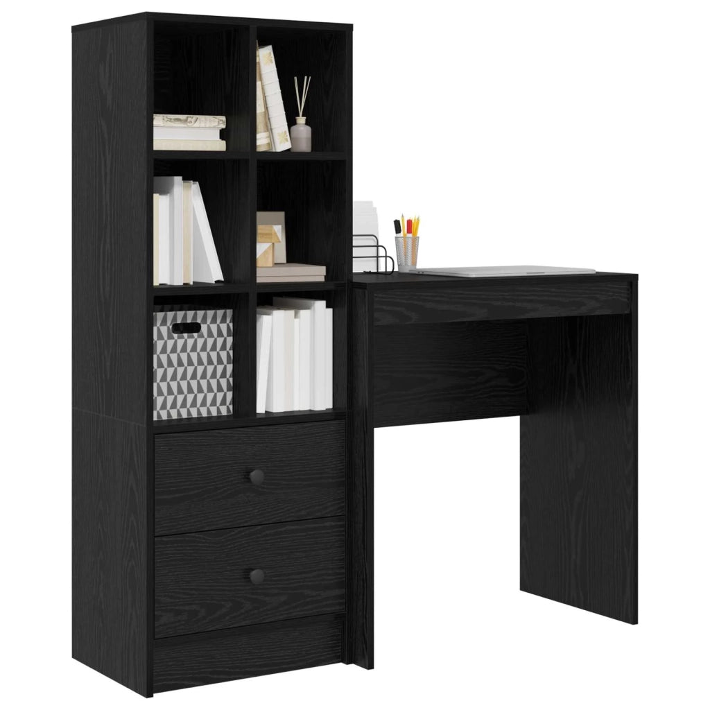 Scrivania con cassetto con lo scaffale 2 pcs Rovere Nero 3337306