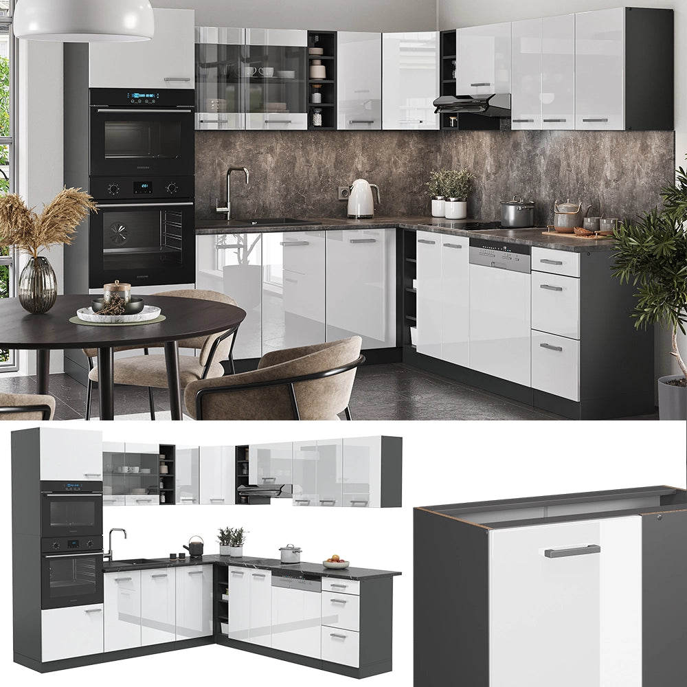 Vicco Cucina angolare completa Bianco lucido/antracite 237 x 247 cm , PL Antracite
