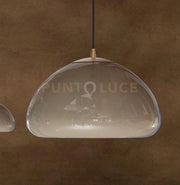 LUXOR-T Sospensione 1 luce in vetro tortora con particolare in ottone spazzolato e cavo nero in tessuto regolabile lungo 400cm Attacco E27