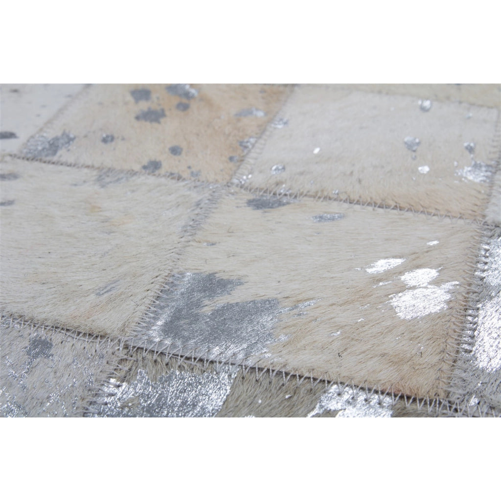 Tappeto patchwork Eclipse 200 in pelle grigio e argento