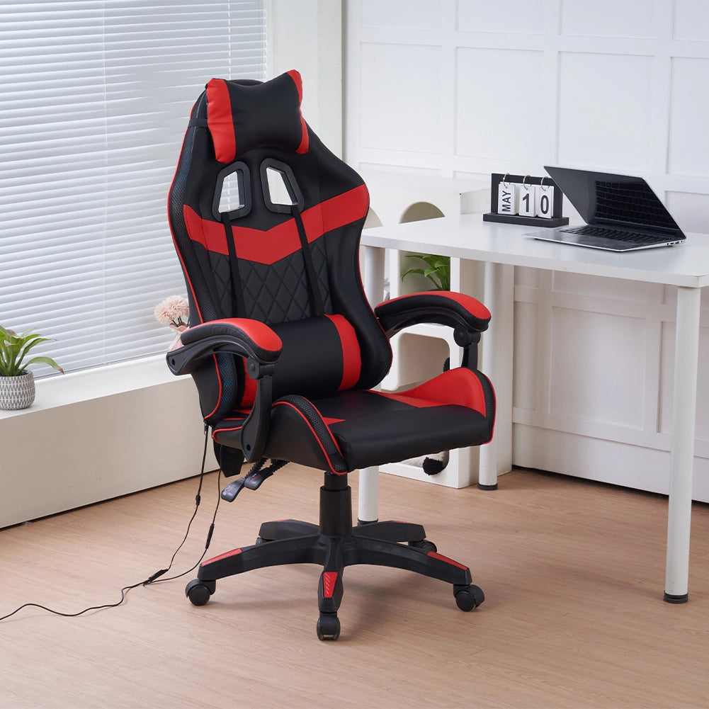 Sedia Gaming Scrivania Led RGB Ergonomica Altezza Eegolabile con 2Cuscini Nero Rosso