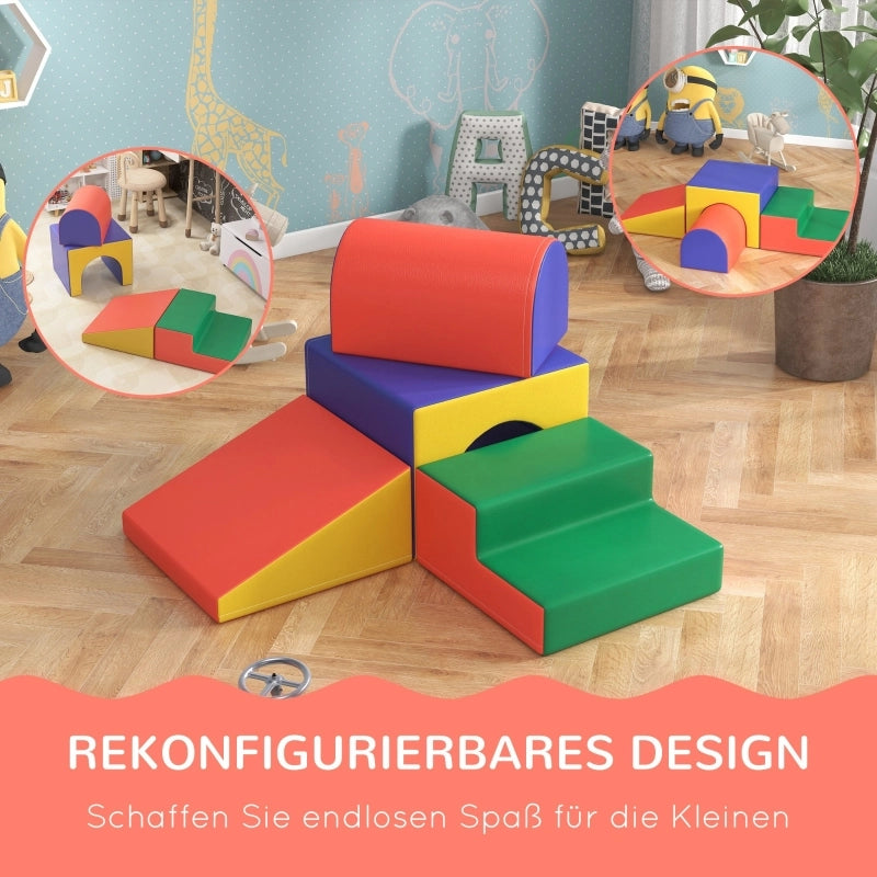 Set di 4 blocchi da costruzione morbidi per arrampicarsi e scivolare, rivestimento in similpelle, per bambini da 1 a 3 anni, multicolore.