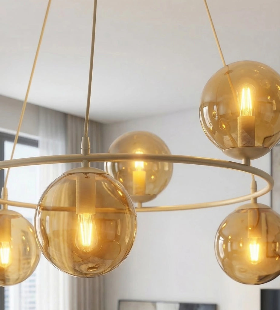 Lampada a sospensione AZURA 6xE14 vetro beige Emibig