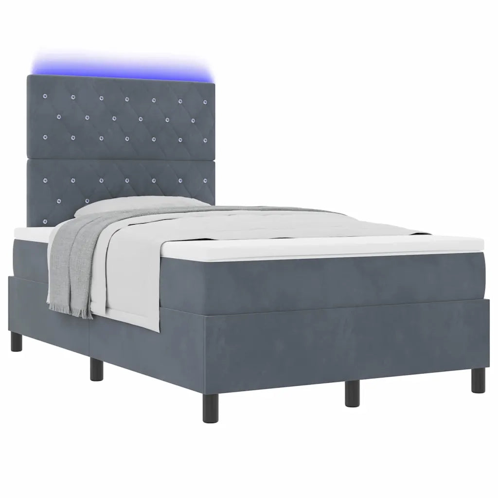 Letto a Sorgente LED Grigio scuro 120 x 200 cm Velluto 3343239