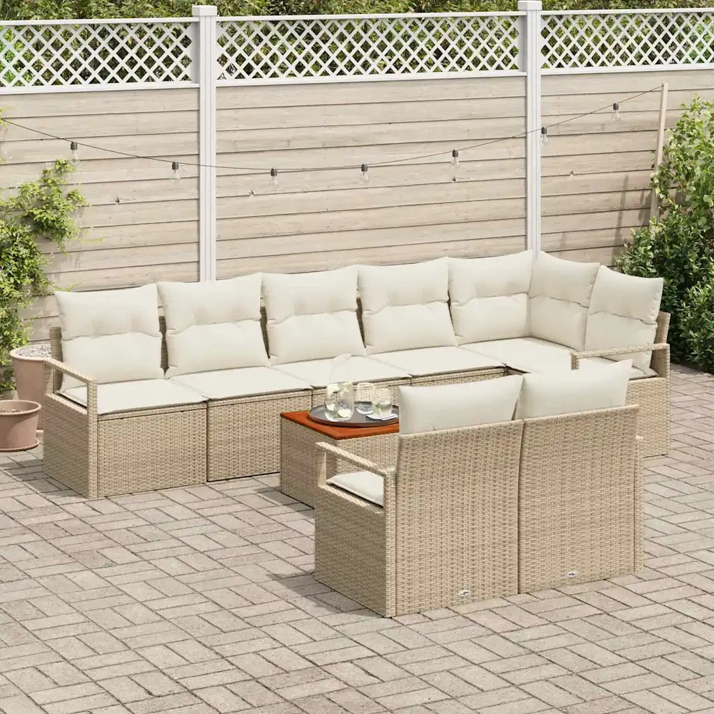 Set Divano da Giardino con cuscino 9 pcs Beige polyrattan 3347722
