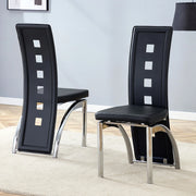 Sedia da pranzo Set da 2 con Schienale Traforato Ergonomico e Gambe in Metallo, PU Nero e Argento 102.5 cm