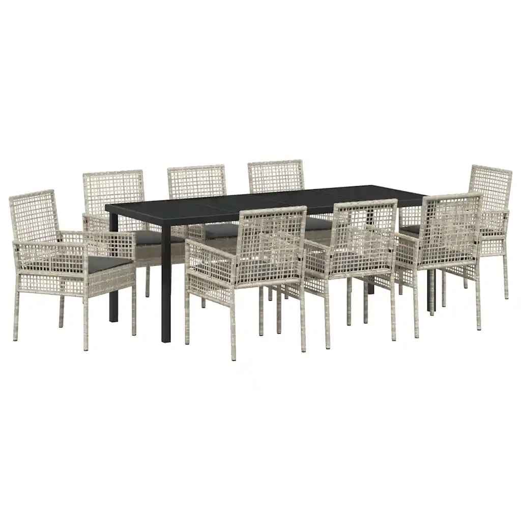 Set da Pranzo per Giardino 9 pcs Grigio chiaro polyrattan 3379904