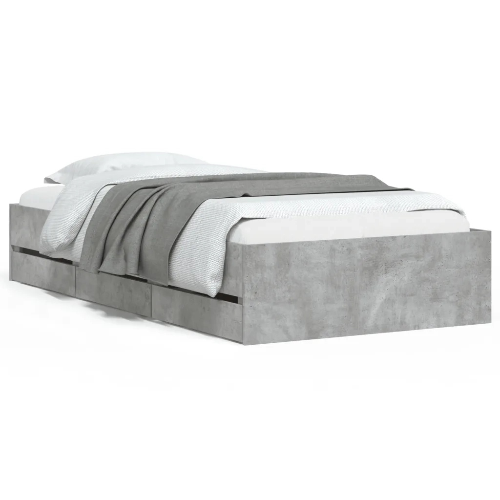 Letto singolo | Letto per adulti | Giroletto Cassetti Grigio Cemento 90x200 cm Legno Multistrato