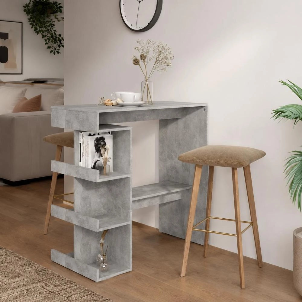 Bar Table With Shelf, Concrete Grey, 100x50x101.5 Cm, Engineered Wood