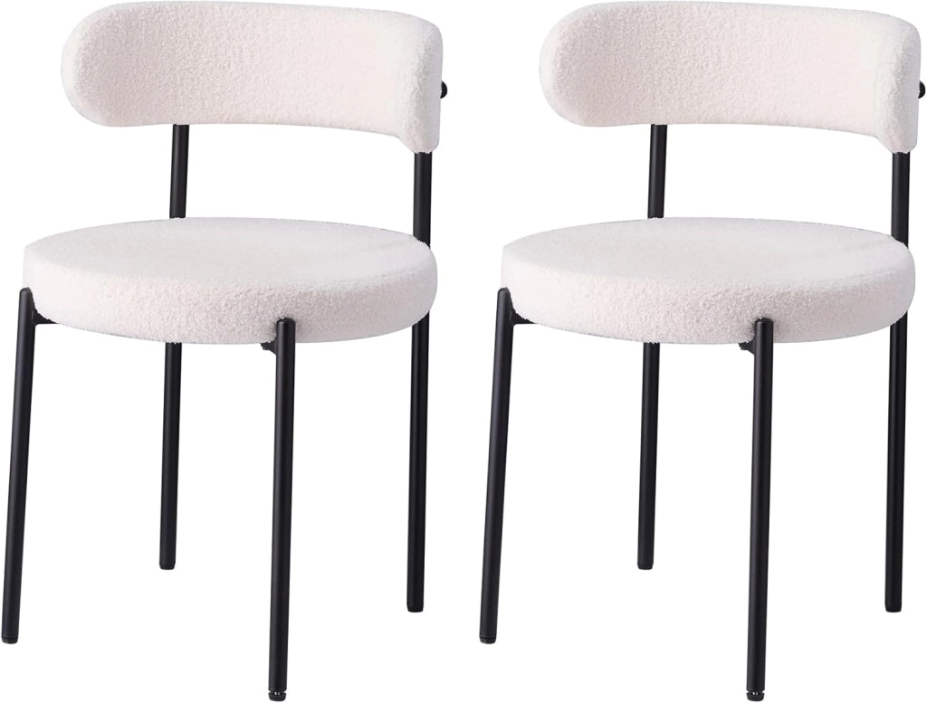 GrandCA HOME Set di 2 Sedie da Pranzo Sedie da Cucina Imbottite con Velluto Teddy, Sedie Moderne per Soggiorno, Cucina, Sala da Pranzo,Bianco