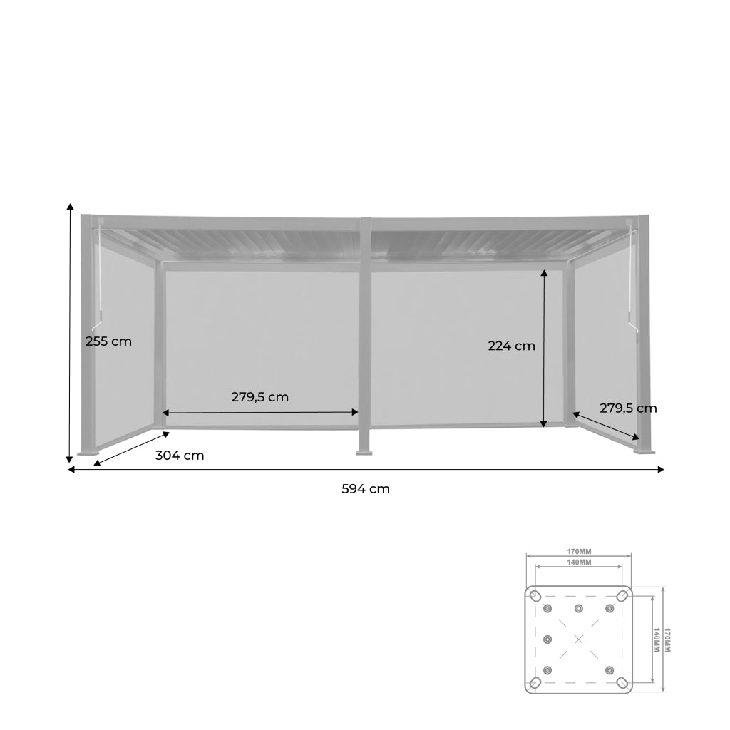 Pergola bioclimatica 3x6m in alluminio + 4 tende 3m, antracite